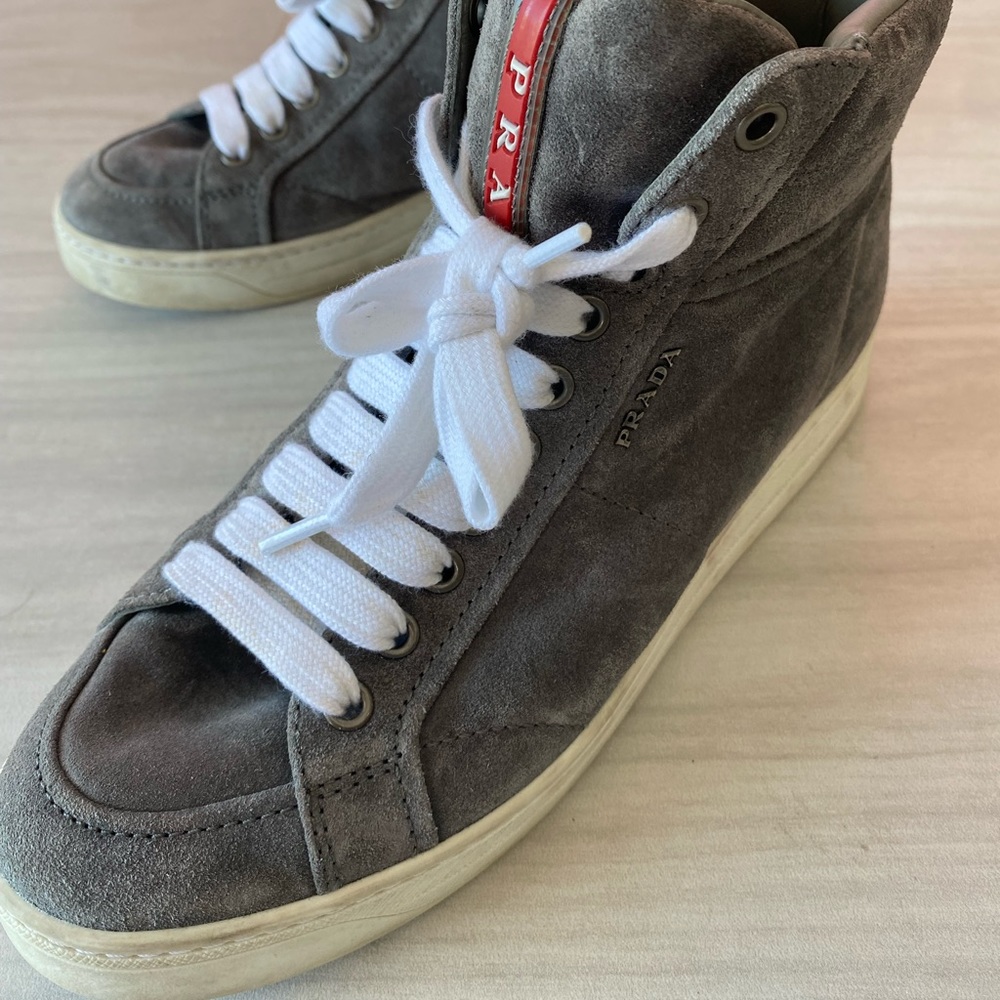 Prada Grey Suede lace up high top sneakers. Size 37.5 - Picture 2 of 8